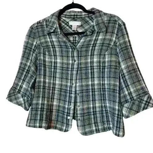 Christopher & Banks Petite Blue Plaid Tweed Button Up Shirt Jacket Size XL