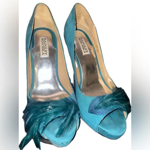 Badgley Mischka Ginnie Pump Feather Suede Teal Peacock Feather Size 9