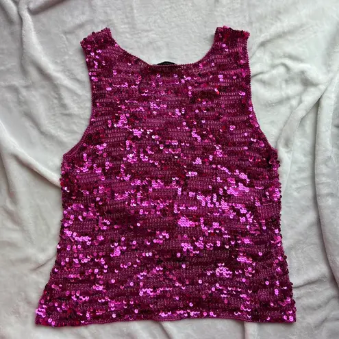 Gerard Darel Hot Pink vintage y2k viral crochet beaded bead sequin embellished tank top