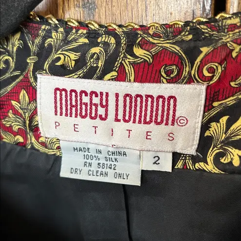 Maggy London Vintage 80s Kenneth Nolan 100% Silk floral blazer jacket red gold 2