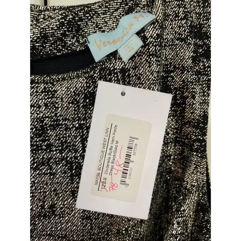 Veronica M Dress Cinderella Ruffle Ponte Black Metallic Gold Sleeveless New Sz M