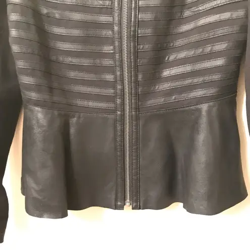 Bagatelle Leather Strip Black Peplum Jacket