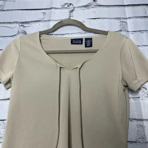 Hillard & Hanson Cream Fitted Tie Front T-Shirt V-Neck Drawstring Neckline SZ XS