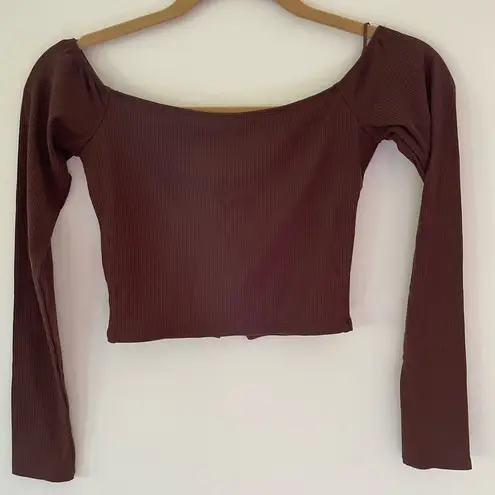 Naked Wardrobe chocolate brown long sleeve cropped top medium new with out tags