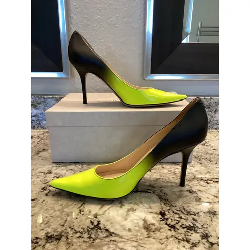 Jimmy Choo Agnes Degrade neon yellow green matte black Ombre pump heels 40.5