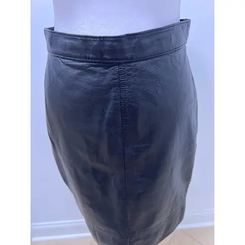 EXPRESS Vintage Limited  100% Leather Black Midi Skirt