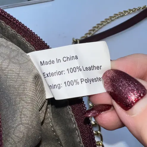 Lodis Burgundy Pebble Leather Crossbody Bag Gold Chain Strap Zip Top Purple