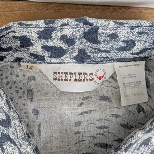 Ladies' Vintage Sheplers Leopard Print Western Shirt Size 14 Blue