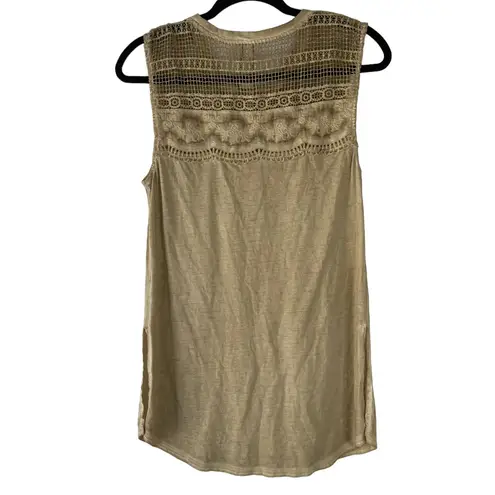 Aratta Silent Journey Women's Size Small Boho Tan Crochet Beaded Blouse