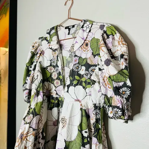 Maje Rafleur Large Floral Print Mini Puff Sleeve Baby Doll Mini Dress Size 40