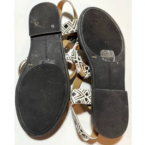 Lucky Brand  Black and White Patterned Criss Cross Flat‎ Sandals Size 8.5M