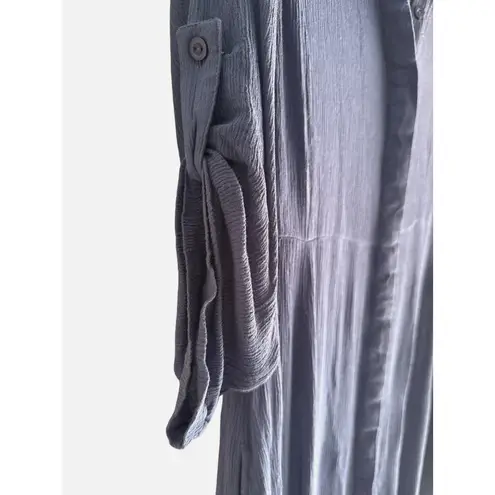 Woman Within Size 14W Blue Button-Front Maxi Dress Roll-Tab Sleeves