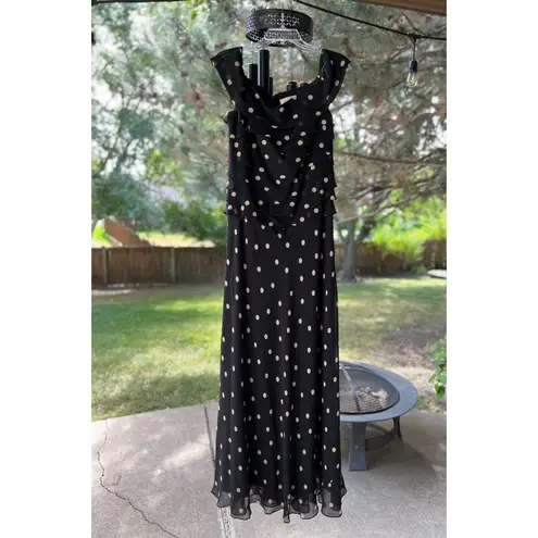 Chetta B Vintage 90s hetta B Maxi Dress Sz 12 100% Silk Polka Dot Black White Sleeveless