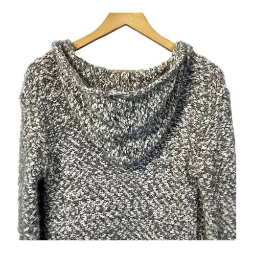 Poof Apparel Cozy Marled Hooded Long Cardigan Sweater Duster Gray White Size M