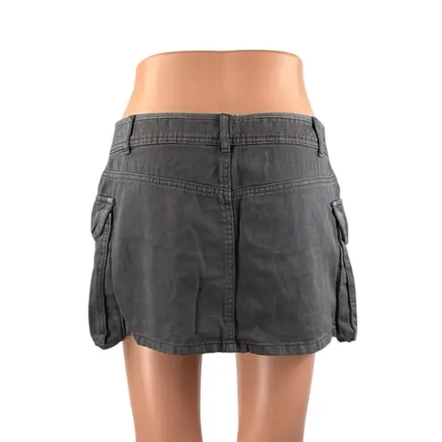 NEW Garage Women's Gray Mid Waist Utility Cargo Denim Jean Skirt Skort Size S