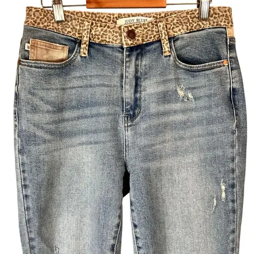 Judy Blue High Waisted Leopard Camo Slim Fit Light Wash Jeans