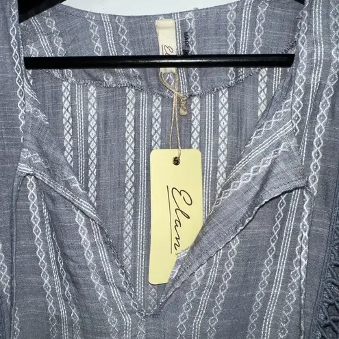 Elan Long Sleeve Crochet Top Womens Size M Blue Boho Peasant Blouse Long Sleeve