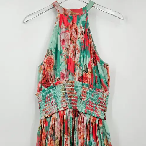 Rococo Sand Pleated Floral Mini Dress Womens Size Small NEW Green