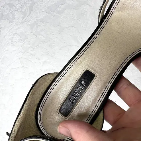 Fioni Black Open Toe High Heels with Faux Flowers Size 7