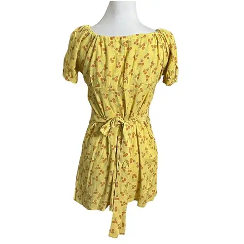 With Jean Loretta Cherry Puff Sleeve Mini Dress Women’s Size XS Yellow Cottageco