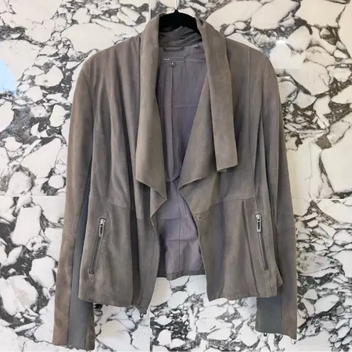 Vince  Drape Suede Leather Jacket in Grey