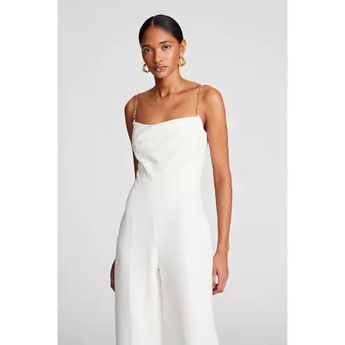 H by Halston HALSTON Brea Ruched Chain-strap Crepe Jumpsuit in Chalk Size US 4