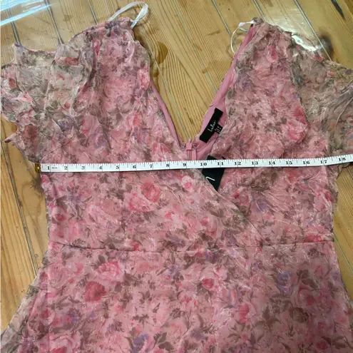 Dreamiest Desires Pink Floral Flutter Sleeve Maxi Dress Size XL