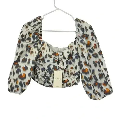 Nocturne Floral Ruched Puff Sleeve Crop Top White Multicolor XS 34