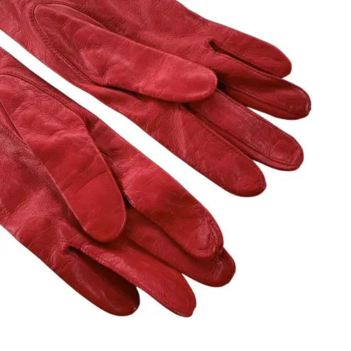 Vintage Aris Leather Glove Silk Lined Cherry Red Size 7