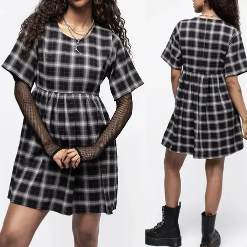 Disturbia Billie Check Mini Smock Dress Black Plaid Flannel Grunge Goth Punk Size 2
