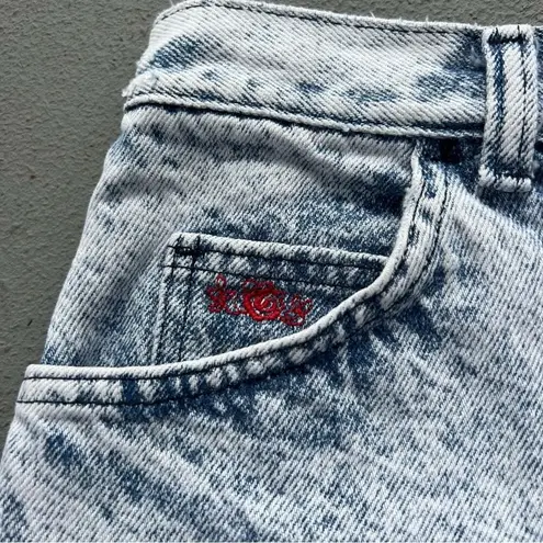 Vint 80s Congo Traders high rise acid wash cut off fray hem bareback Jean shorts Blue Size 25