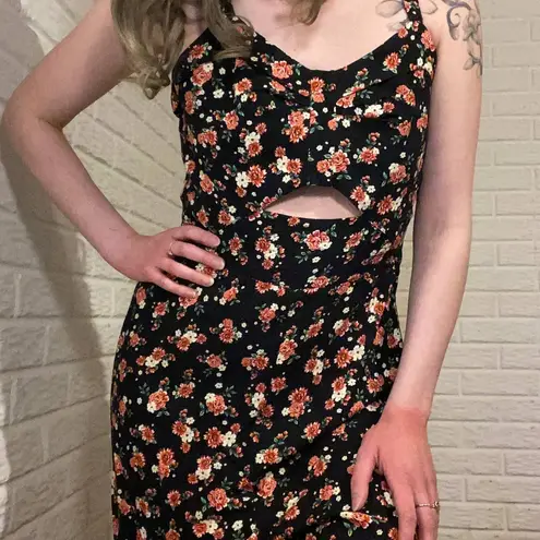 Farm Rio Retro Ditsy Floral Pin up Style Wide Leg Jumpsuit, Black, Size 6