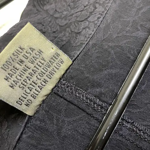 Uru Silk Top Womens Plus Black Floral Jacquard Gem Button Up Boxy Pockets USA Size undefined