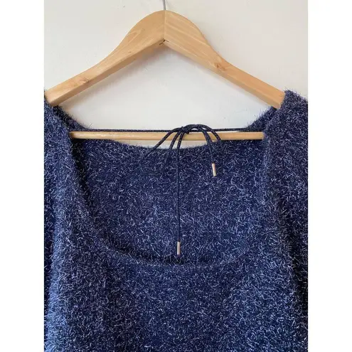By Anthropologie Eyelash Pullover Sweater Tie Back Blue Women's Size Medium