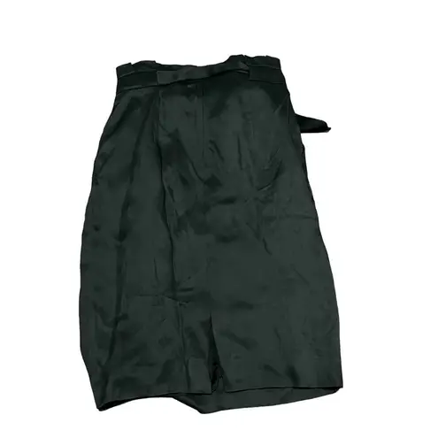 Massimo Dutti Green Satin Paperbag Skirt Size 4 Knee Length Bow Tie Back Slit