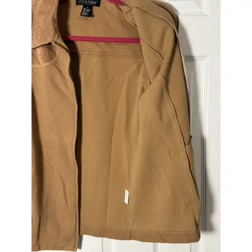 Co & Eddy Tan Zip Up Coat, Poly/Cotton/Spandex, Suede Like Shoulders/Collar, S Brown