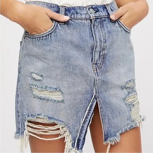 We The Free  by Free People Harvest Bell Denim Mini Skirt Distressed Size 24
