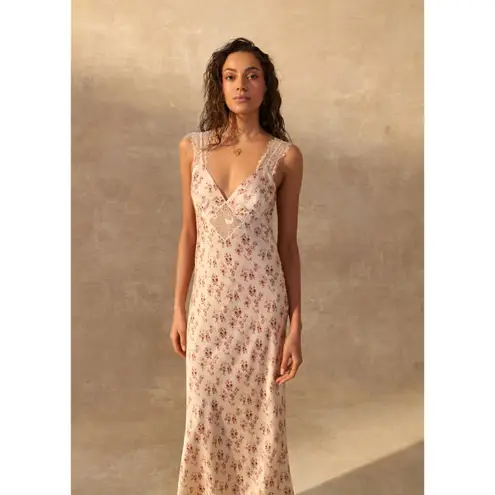 Cami NYC Rika Floral Hammered Silk Dress ivory pink size 6