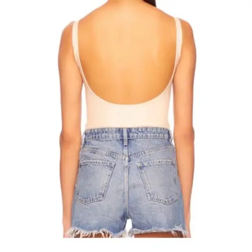 Susana Monaco Faux Leather Low Back Tank Bodysuit Blanched Almond Size M NWT