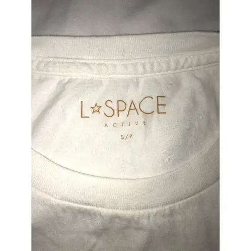 l*space L  Active Cropped Top Size S White Tee Embroidered Oversized Relaxed NEW