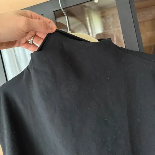 Quince mock neck top ruched Stretch Cotton Jersey Sleeveless tank cropped Black Size XL