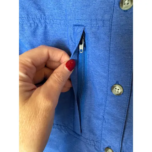 ExOfficio Shirt Women Small Blue Long Sleeve Button Down Performance Gorpcore