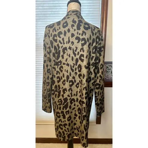 Tickled Teal Large Leopard Open Cardigan Duster with Pockets