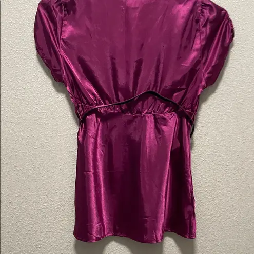 Heart soul Y2K Magenta Satin Ruffle Collar Short Sleeve Blouse Top