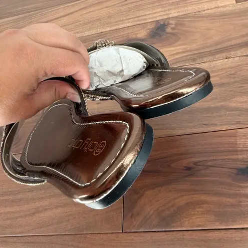 City Chic City Chic Bronze Embellished Knot Detail Slide Sandals Women's Size 7W