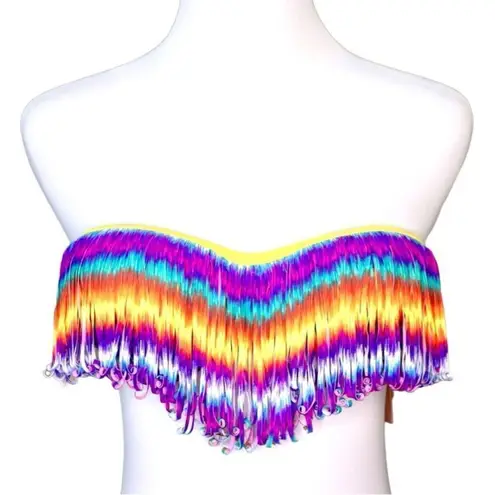 Eve's Temptation Psychedelic Fringed Push Up Bikini Swimsuit SMALL NEW Hyperpop Yellow