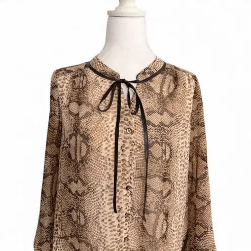 Willi Smith Sheer Snake Motive Blouse W/ Brown Faux Leather Ties Size S.