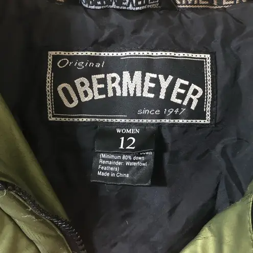 Obermeyer Womens Olive Puffer Goose Down Hooded Ski Jacket - Size 12