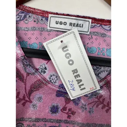 New Ugo Reali MIxed Print Short Sleeve Top Womens Sm? Pink Shiny Paisley France