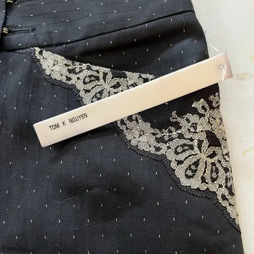 Tom K Nguyen Black Dot and Lace Embellished Wide Leg Trouser Pants NEW Y2K Sz 10